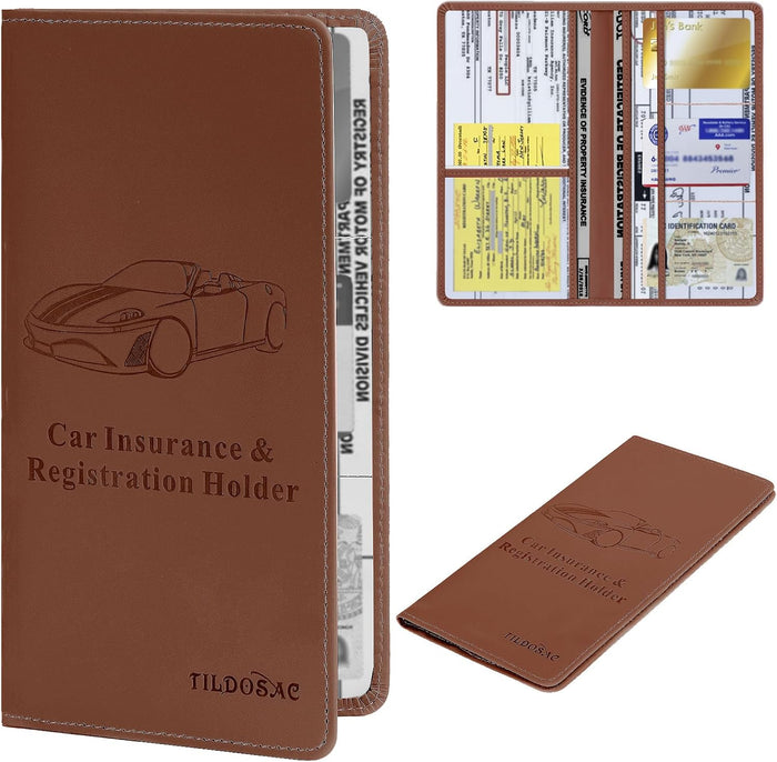 Leather Car Registration and Insurance Card Holder, Car Document Holder for Cards License with Magnetic Shut (Black, large)