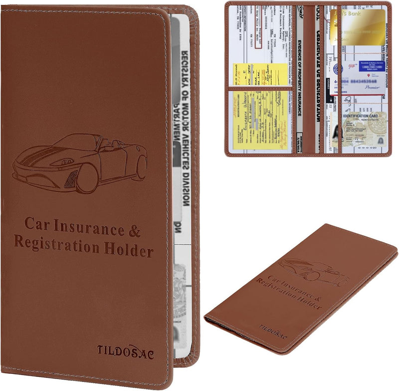 Leather Car Registration and Insurance Card Holder, Car Document Holder for Cards License with Magnetic Shut (Black, large)
