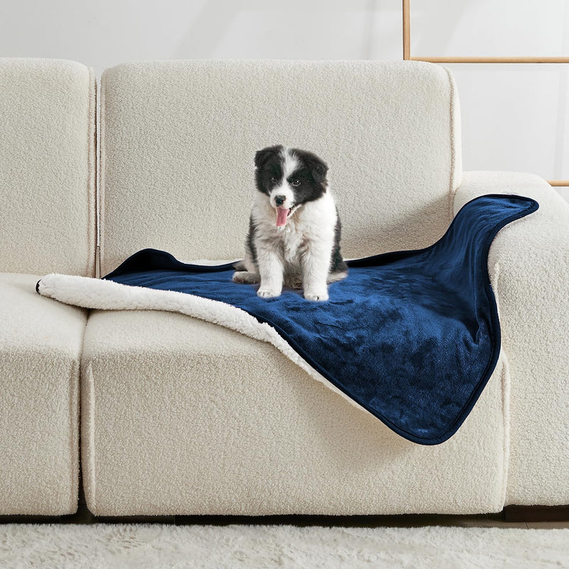 Waterproof Blanket for Bed Couch Sofa, Soft Liquid Pee Proof Pet Blanket for Dog Puppy Cat, Reversible Sherpa Fleece Furniture Protector (Dark Purple, 50x60 inches)