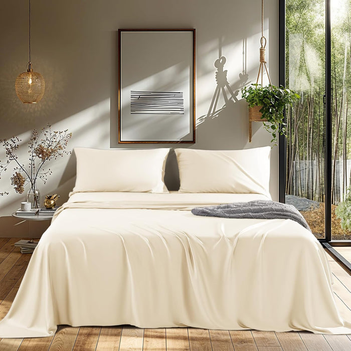 LBRO2M Cooling Bed Sheet 100% Viscose Derived from Bamboo Sheet Set 4 Piece Queen Size,Fit Up to 16" Deep Mattress, 1800 TC Sheet Super Soft Silky Smooth,Breathable Cool Bedding (Queen Dark Gray)