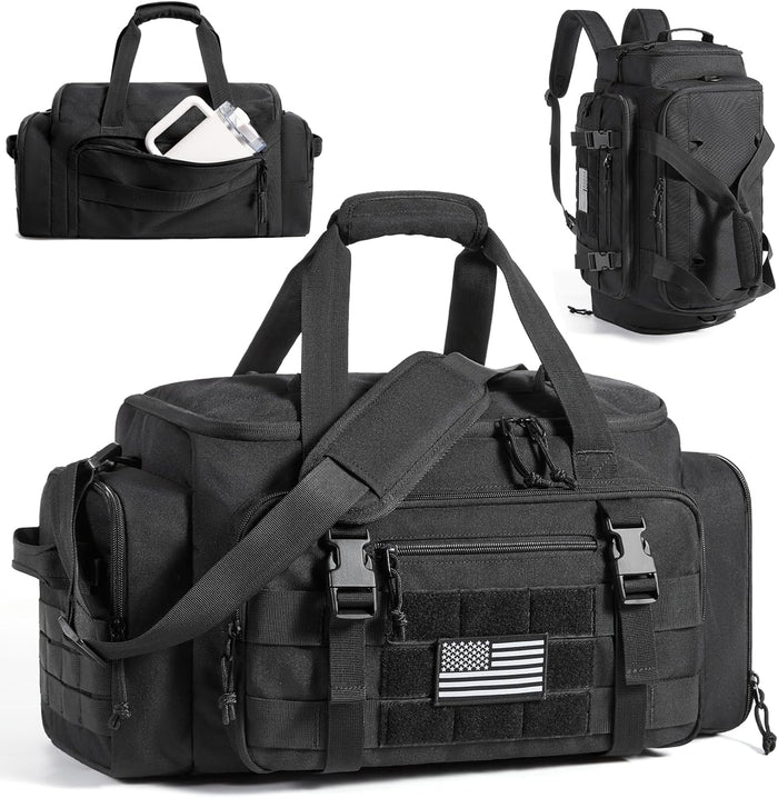 BAGSMART Tactical Gym Bag for Men, 33L Duffle Bag for Travel with Shoe Compartment, 4 in 1 Personal Item Tactical Backpack with 40oz Water Bottle Holder, Desert Khaki