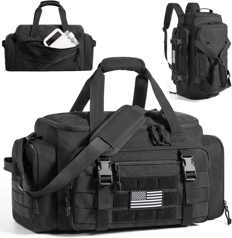 BAGSMART Tactical Gym Bag for Men, 33L Duffle Bag for Travel with Shoe Compartment, 4 in 1 Personal Item Tactical Backpack with 40oz Water Bottle Holder, Desert Khaki