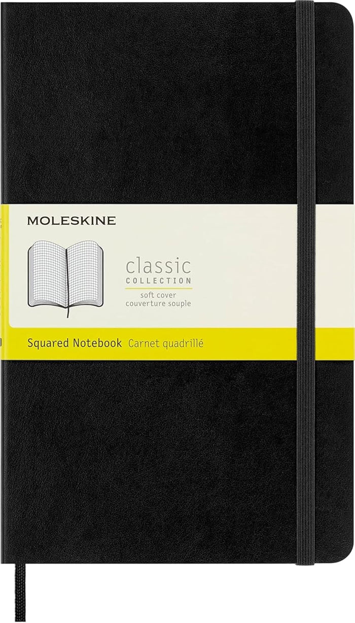 Moleskine Classic Notebook, Soft Cover, Large (5" x 8.25") Squared/Grid, Black, 192 pages
