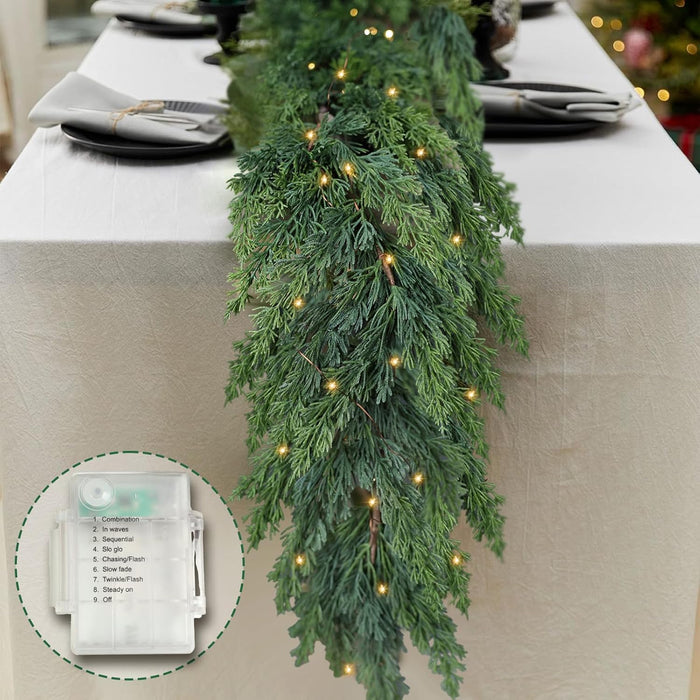 6 Ft Christmas Pine Garland - Artificial Pine Greenery Garland with Lights for Christmas Table Fireplace Wall Home Decoration