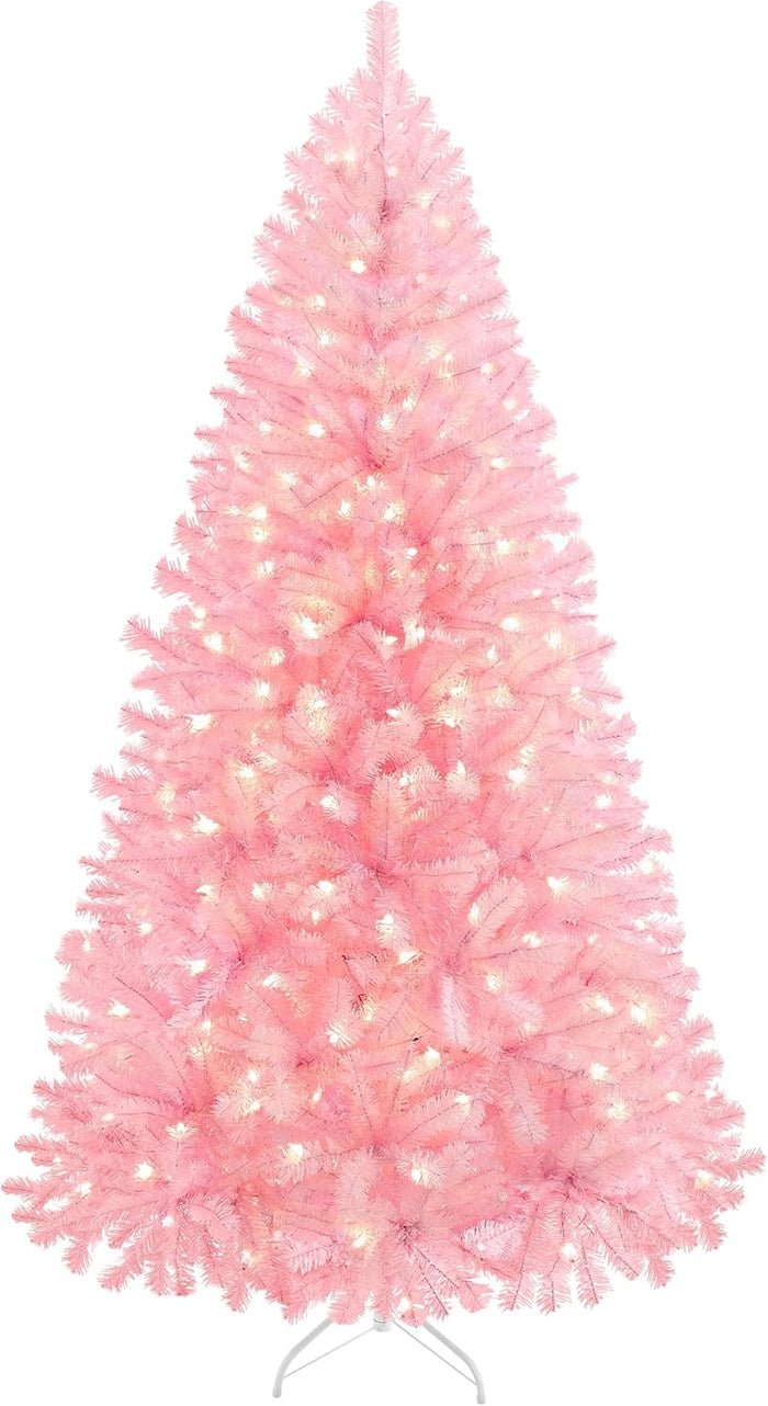 Yaheetech 9ft Pre-lit Spruce Artificial Hinged Christmas Pine Tree Prelighted Holiday Xmas Tree for Home Party Decoration with 850 Warm White Lights and 2160 Branch Tips, Green
