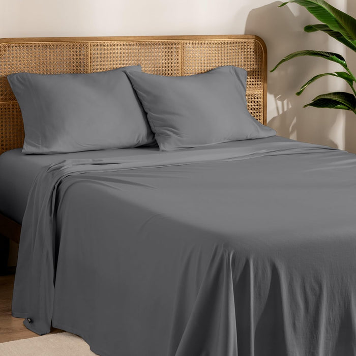 Bare Home 100% Organic Cotton Jersey Sheet Set, Ultra Soft, 100% Cotton - Sheet Set & Pillowcase - Deep Pocket Bed Sheets (Twin XL, Grey)
