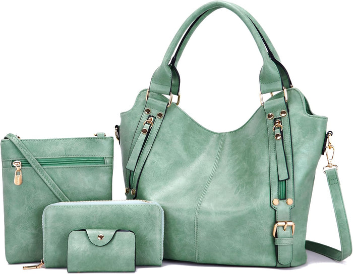 soperwillton Purses for Women Large Shoulder Handbag Tote PU Leather Hobo Crossbody Bag Ladies Wallet Set 4pcs
