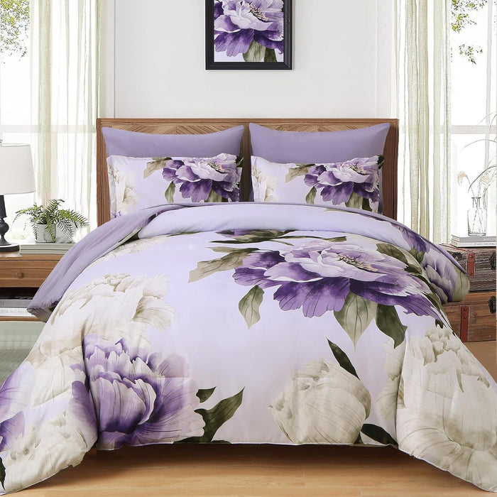 Dobuyly Pink and Grey Comforter Set Queen Size 7 Piece Bed in a Bag, Floral Printed on Gray Comforter Set with Sheets, Soft Microfiber Botanical Complete Bedding Set for All Season