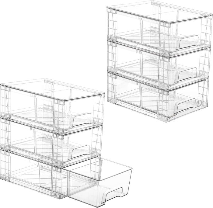 Vtopmart 4Pack Large Stackable Kitchen Pantry Storage Drawers, Clear Organizer Bins with Handles, Acrylic Drawer Organizers for Kitchen Pantry, Bathroom Undersink, Cabinet Organization and Storage