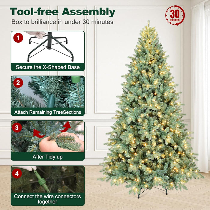 5ft Prelit Artificial Christmas Tree, Blue Spruce Xmas Tree with Hinged Branches for Easy Setup, Halloween Trees Tips with Lights for Home & Office Holiday Christmas Decor