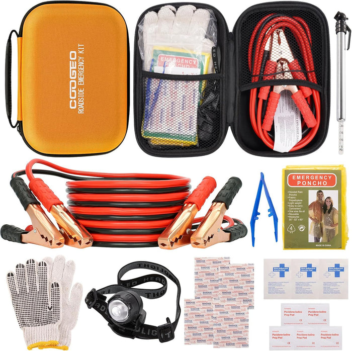 Car Emergency Kit with Battery Jumper Cables,Car Accessories for Men or Women,Emergency Car Kit,Roadside Automotive Safety Kit for Car,Vehicle,Truck or SUV,Gifts for Men or Him,Black