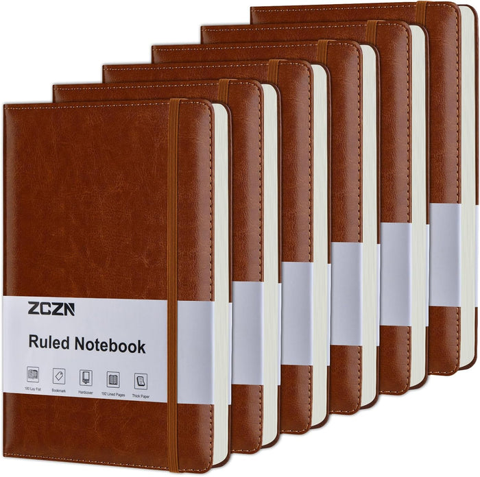 ZCZN Lined Journal Notebooks for Work, 5.5x8.3 in, 192 Pages, Hardcover Leather A5 Journals for Writing, Diary & Travel, College Ruled Journaling Notebooks for School, Office, Home (Black*6)