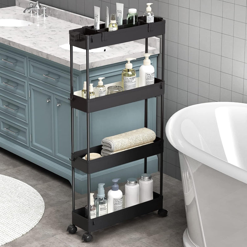 SPACELEAD Slim Storage Cart 4 Tier,Bathroom Organizer Rolling Utility,Mobile Shelving Unit Slide Out for Office, Kitchen, Laundry Room & Narrow Places，Green