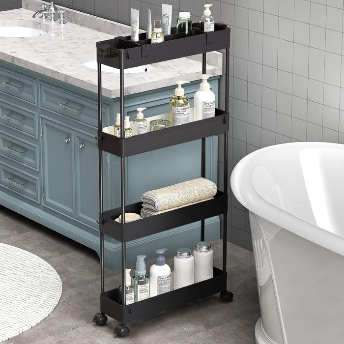 SPACELEAD Slim Storage Cart 4 Tier,Bathroom Organizer Rolling Utility,Mobile Shelving Unit Slide Out for Office, Kitchen, Laundry Room & Narrow Places，Green