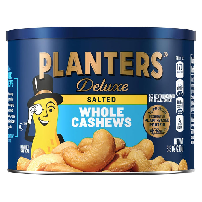 PLANTERS Deluxe Lightly Salted Cashews, Party Snacks, Plant-Based Protein, Quick Snack for Adults, After School Snack, Flavored with Sea Salt, Kosher, 1lb 2.25oz