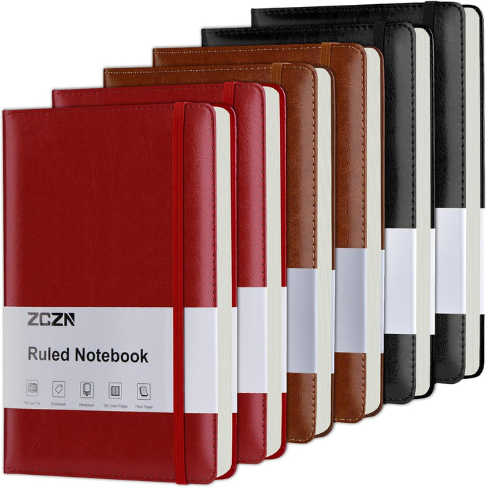 ZCZN Lined Journal Notebooks for Work, 5.5x8.3 in, 192 Pages, Hardcover Leather A5 Journals for Writing, Diary & Travel, College Ruled Journaling Notebooks for School, Office, Home (Black*6)