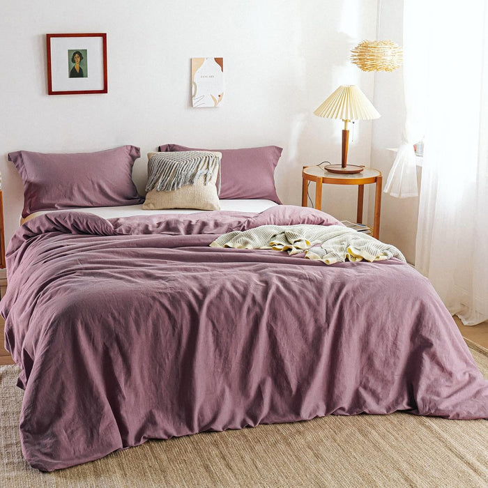 Simple&Opulence 100% Linen Duvet Cover Set 3pcs Basic Style Natural French Washed Flax Solid Color Soft Breathable Farmhouse Bedding with Button Closure - Linen, King