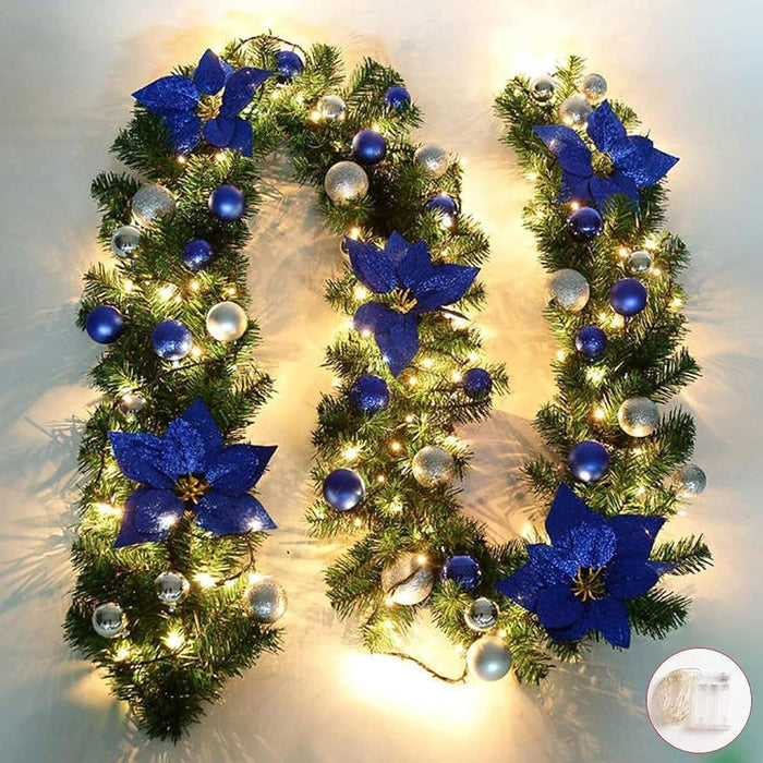HIIXHC Christmas Illuminate Garland, 9 ft Rattan Artificial Flower Vine Plants Outdoor Decorations, Pre-Lit Battery Operated (Battery Not Included)