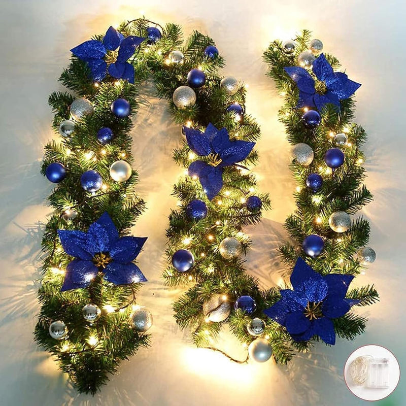HIIXHC Christmas Illuminate Garland, 9 ft Rattan Artificial Flower Vine Plants Outdoor Decorations, Pre-Lit Battery Operated (Battery Not Included)