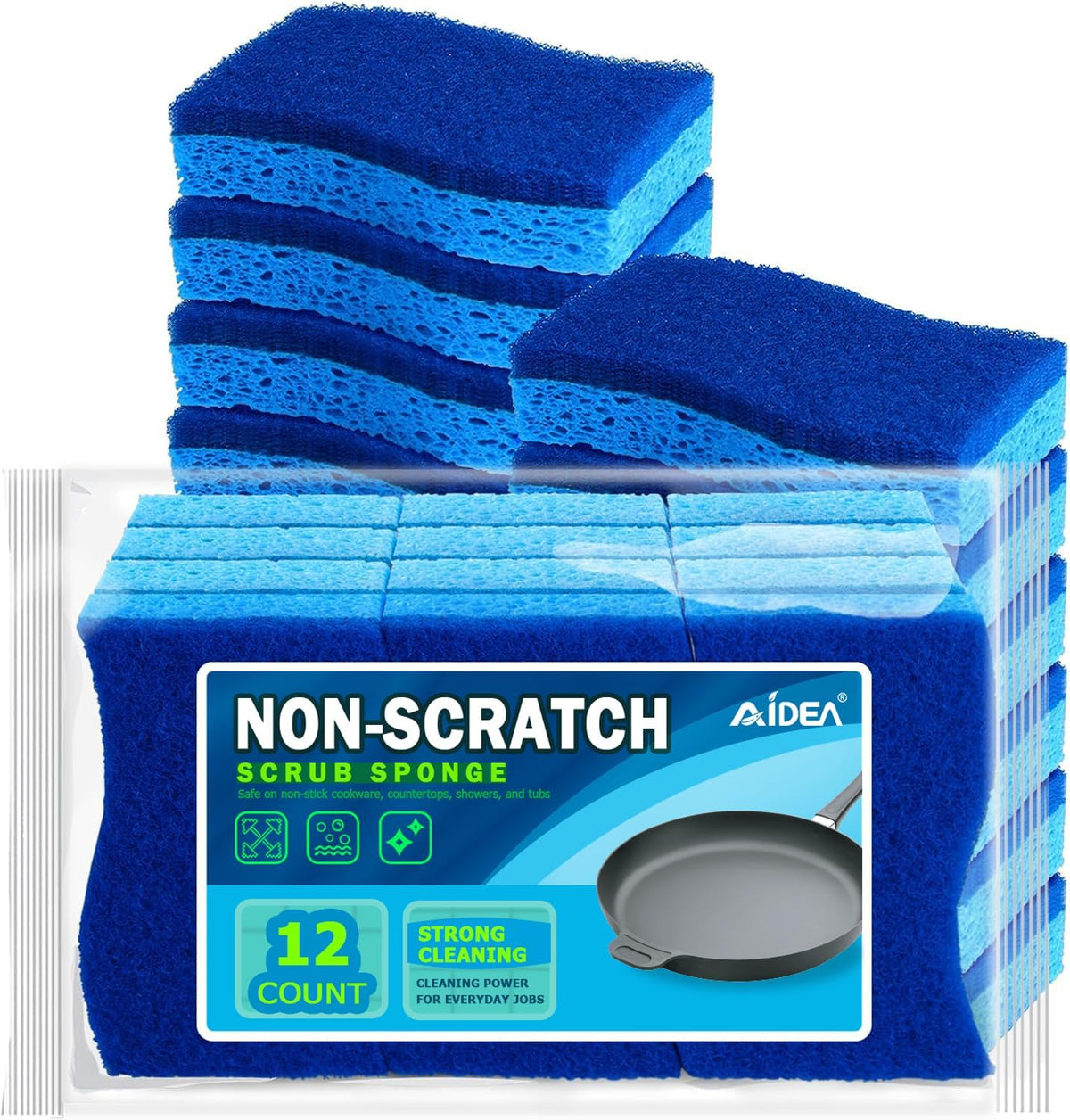 AIDEA Non Scratch Scrub Sponge, 24Count, Sponges for Dishes, Sponges Kitchen, Cleaning Sponge, Cleans Fast Without Scratching, Stands Up to Stuck-on Grime, Cleaning Power for Everyday Jobs