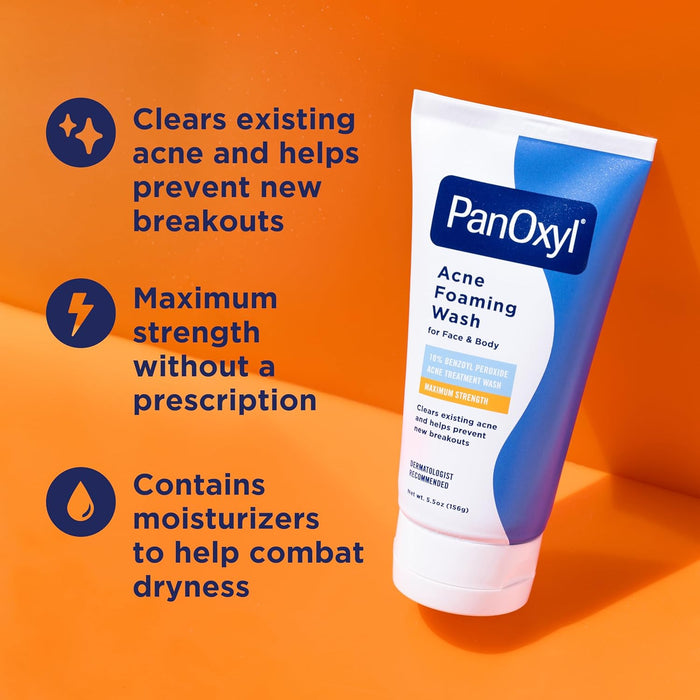 PanOxyl Acne Foaming Wash Benzoyl Peroxide 10% Maximum Strength Antimicrobial, 5.5 Ounce (Pack of 1)