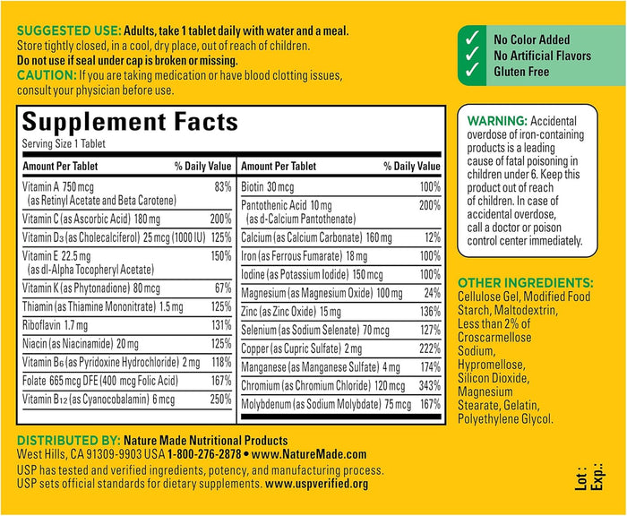 Nature Made Multivitamin Tablets with Vitamin D3 and Iron, 130 Count for Daily Nutritional Support