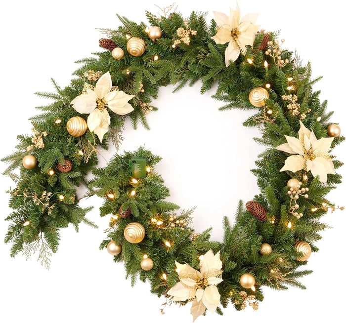 9Ft Pre-Lit Christmas Garland, Plug in, Green, 50 Clear Lights, Fireplace Stairs Mantle Door Indoor Outdoor, Decorated with Pine Cones