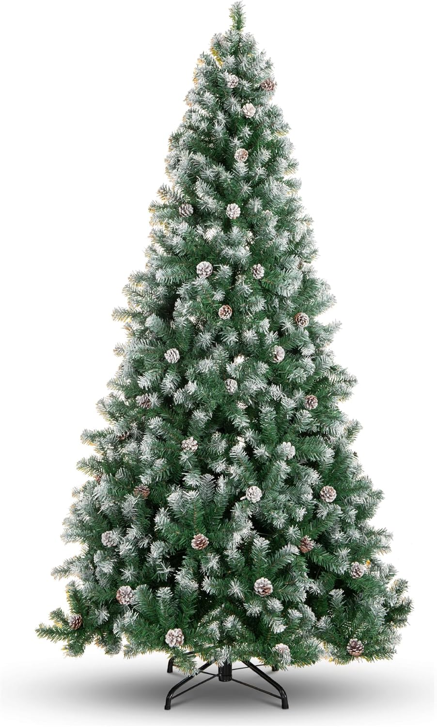 Best Choice Products 6ft Pre-Decorated Holiday Christmas Tree for Home, Office, Party Decoration w/ 1,000 PVC Branch Tips, Partially Flocked Design, Pine Cones, Metal Hinges & Base