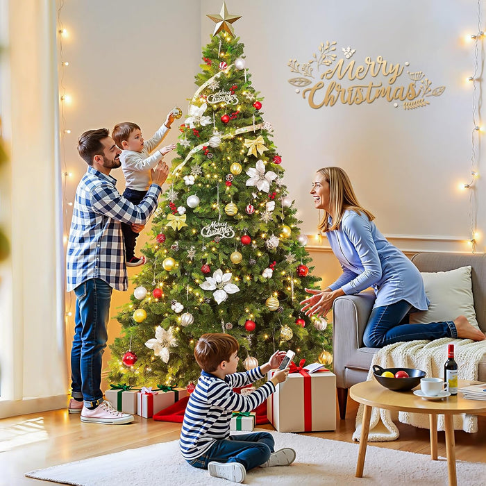 9FT Pre-Lit Rotating Artificial Christmas Tree, Deluxe Green PE & PVC Xmas Tree with Remote, Multicolor Musical LED Lights Strip with Flash Modes, Holiday Home Decor
