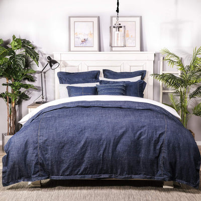 ELEGANT LIFE HOME Denim Dark Blue Duvet Cover 100% Cotton Washed Soft Bedding with Button Closure Corner Ties (1pc, Queen Size 90'' x 96'')