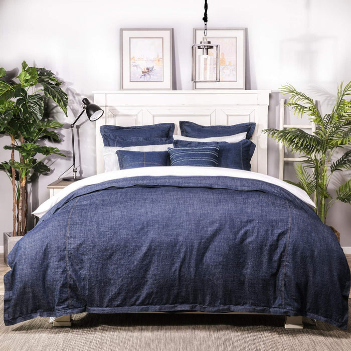 ELEGANT LIFE HOME Denim Dark Blue Duvet Cover 100% Cotton Washed Soft Bedding with Button Closure Corner Ties (1pc, Queen Size 90'' x 96'')