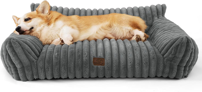 Bedsure Cute Cat Couch for Pets - Fluffy Cat beds with Premium Soft Corduroy Fleece, Fuzzy Cats beds for Indoor Cats with Removable Washable Cover, Supportive Pet Sofa, 24inch, Cream