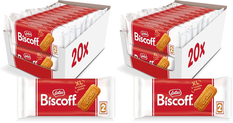 Lotus Biscoff Cookies, Caramelized Biscuit Cookie Snack, Dispenser Box (20 sleeves of 2 extra large cookies) Vegan, 0.9 Ounce (Pack of 20)