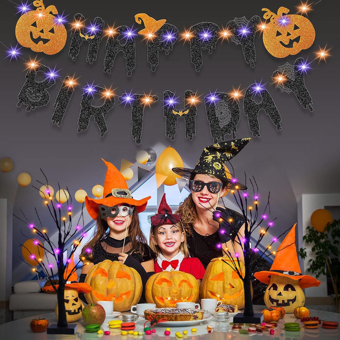 2 Pack 24 Inch Halloween Black Spooky Tree with Orange & Purple Lights, USB&Battery Operated Tabletop Halloween Black Tree with Timer for Indoor Home Holiday Party Decorations