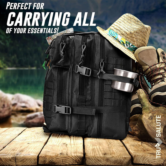 Tru Salute 45L Military Black Tactical Backpack Large Army 3 Day Pack Molle Bug out Bag Rucksack Backpack Military Black