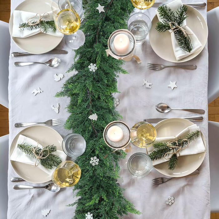 9 Ft Artificial Cedar Garlands, Faux Cypress Garland, Realistic Christmas Real Touch Greenery Pine Garland for Table, Mantle, Wall, Indoor, Outdoor Christmas Decorations (1, 9 FT)