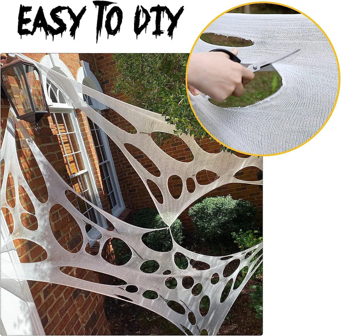 Spider Web Halloween Decorations Outdoor, Stretchy 450 sqft Halloween Spider Web, Cut-Your-Own Flexible Spider Webbing for Haunted House, Porch, Yard & Party (Spiders Not Included)