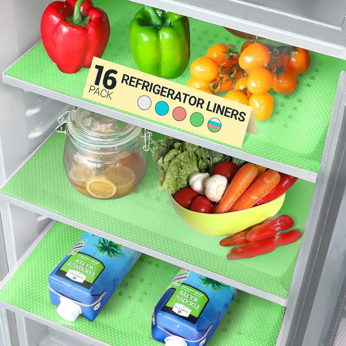 Refrigerator Liners for Shelves (12 Pack) by Linda’s Essentials - Non-Adhesive Shelf or Drawer Liner, BPA-Free Fridge Mats for Kitchen & Cabinets, Easy to Clean, Ideal Household Essentials (Blue)