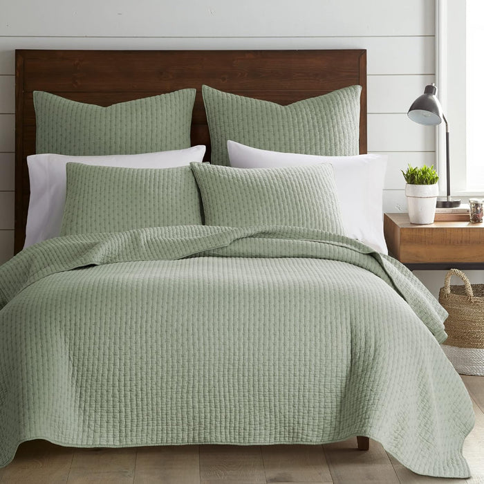 Levtex Home Cross Stitch Reversible King/Cal King Quilt Set (106x92in) with 2 Pillow Shams (36x20in) - Stitch Texture - Cocoa - Cotton King Size Quilt Bedding Set - Lightweight, Soft, Pre-Washed