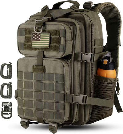 30L MOLLE Assault Pack, Tactical Backpack Military Army Camping Rucksack with Bottle Holder, 3-Day Pack, Olive Green