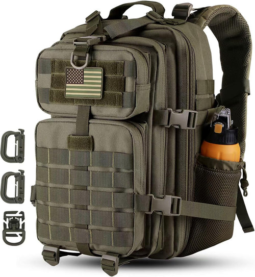 30L MOLLE Assault Pack, Tactical Backpack Military Army Camping Rucksack with Bottle Holder, 3-Day Pack, Olive Green