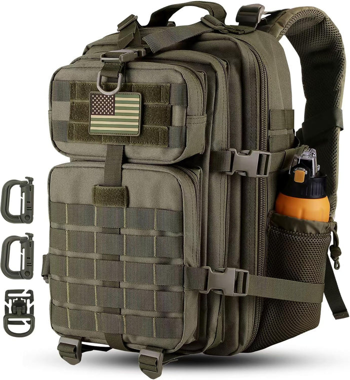 30L MOLLE Assault Pack, Tactical Backpack Military Army Camping Rucksack with Bottle Holder, 3-Day Pack, Olive Green