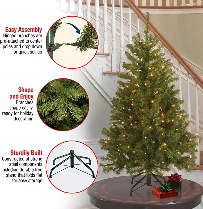 National Tree Company Pre-Lit Artificial Full Christmas Tree, Green, North Valley Spruce, White Lights, Includes Stand, 4.5 Feet