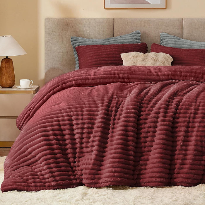 BEDELITE Fleece Queen Comforter Set -Super Soft & Warm Fluffy Cream White Bedding, Luxury Fuzzy Heavy Bed Set for Winter with 2 Pillow Cases