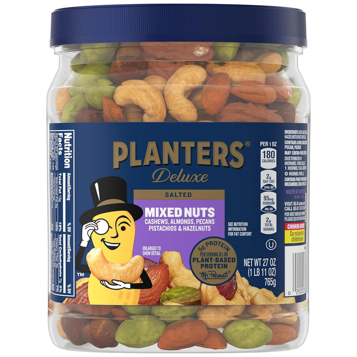PLANTERS Unsalted Mixed Nuts, Cashews, Almonds, Hazelnuts, Pecans, Pistachios no Shell, Party Snacks, Plant-Based Protein, Quick Snack for Adults, After School Snack, Kosher, 34.5 Oz Container