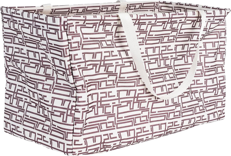 Household Essentials Canvas Utility Tote with Handles, Rectangular Krush Container Tote, Water-Resistant Vinyl Lining, Large Capacity, Durable and Versatile, Chevron Pattern