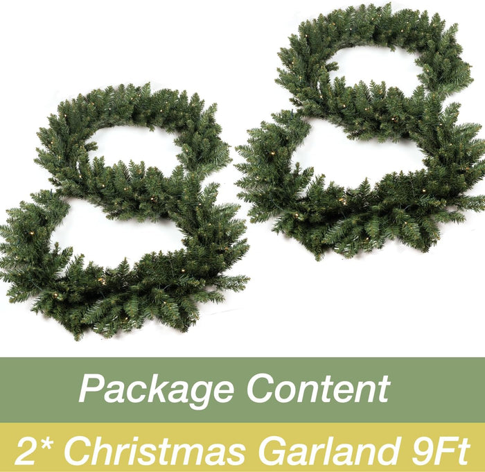 Christmas Garland 18 Ft by 12 Inch Prelit Fraser Fir Xmas Garland with 100 LED Lights, Lush and Classics Green Style for Indoor Outdoor Home Decoration