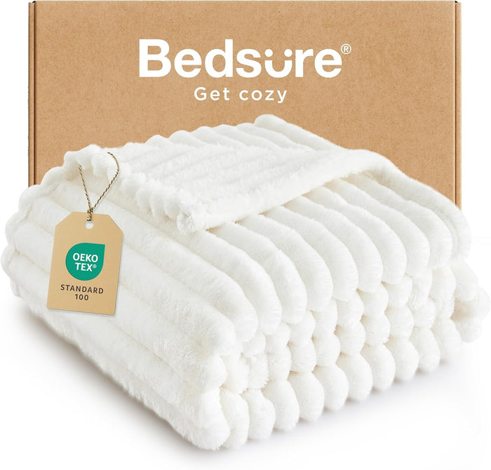Bedsure GentleSoft White Throw Blanket for Couch - Cozy Blanket for Women, Cute Fleece Throws for Girls, Teacher Gifts Birthday Gifts for Women Men Mom, Room Home Dorm Decor, Off White, 50x60 Inches