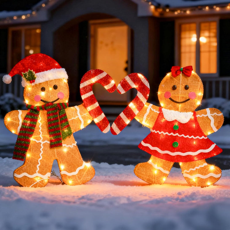 TW SHINE Lighted Christmas Snowman Outdoor Decoration, 3-Piece Pre-Lit 2D Snowman Family Set with 55 Warm White Lights, Christmas Yard Decorations for Patio Lawn Garden Decor, 20.5X9X29.5Inch-Large