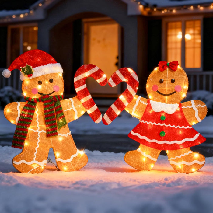 TW SHINE Lighted Christmas Snowman Outdoor Decoration, 3-Piece Pre-Lit 2D Snowman Family Set with 55 Warm White Lights, Christmas Yard Decorations for Patio Lawn Garden Decor, 20.5X9X29.5Inch-Large